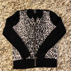 Ann Taylor zip up sweater cheetah print size small